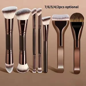 Double-Ended Makeup Brush Set, Multi-Functional Trio Brushes, Foundation, Contour, Eyeshadow, Blush Brushes, High-Quality Synthetic Fiber