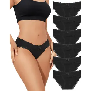 Womens Underwear Cotton Cheeky Bikini Panties for Women Lace Stretch Hipster Ladies Briefs Multipack S-XXL