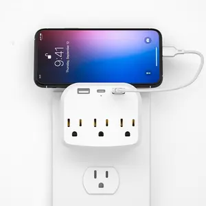 6-In-1 Us Plug Socket with Phone Holder, 3 Ac American Sockets, 2 USB Ports+1 Type-C Interface, Wall Mount Tablet Charger, 125v 15a Max, Essential Home Appliance, USB Power Outlet, Wall Outlet Extender
