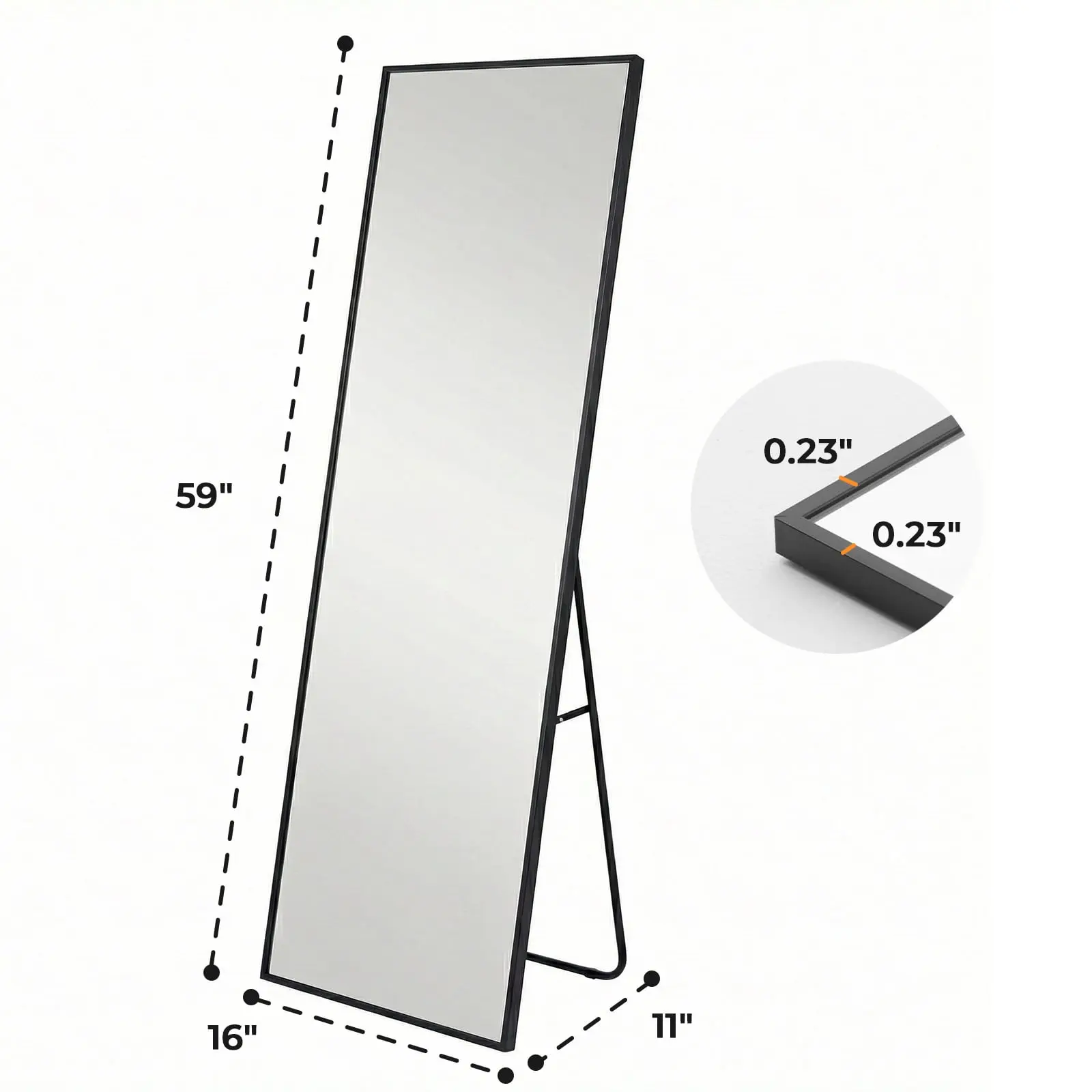 Alvantor 59in Full Length Floor Standing Mirror - Anti-Rust Aluminum Frame, Black, Arch or Rectangle Shape