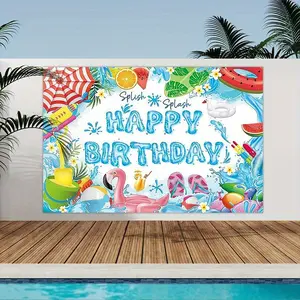 1pc Summer Pool Party Banner - 90.5x70.8 Inch Vibrant Tropical Flamingo & Watermelon Design Polyester Fabric Backdrop for Indoor/Outdoor Birthday Decor, Family Celebrations, Teen Parties - Ideal