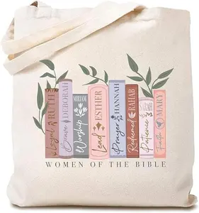 Bible Verse Christian Canvas Tote Bag Cute Graphic Women of The Bible Faith Reusable Shopping Bag Funny Gift