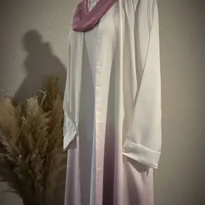 Ombré Pink Abaya with Scarf, Long Sleeves, and Button Front, Ideal for Casual Outings and Daily Wear
