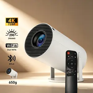 Mini Projector WiFi BT5.4 290 Lumens 4K 720P 130" Screen Auto Keystone correction 180° Rotatable Android OS Built-In Speaker Portable Dual-Source Home cinema portable movie theater Theater smart Projector for Movie Night Game Audio outdoor projector, Moun