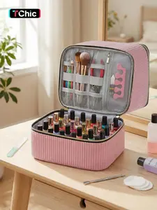 Velvet Nail Polish Storage Box & Manicure Lamp Organizer, Holds 30 Bottles (15ML), Portable Case with Tool Compartments
