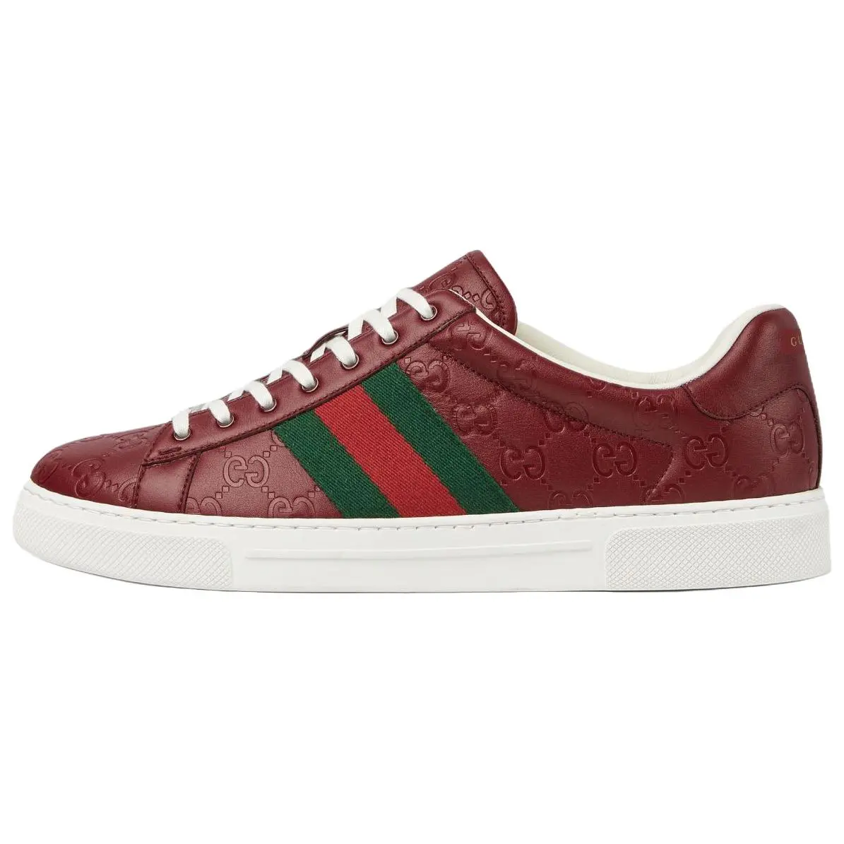 GUCCI Men's Leather Low-Top ACE Trainers - Embossed Design, Rubber Sole, Casual Trending House White Shoes with Verifiable Maison Mihara Credentials & Global Authentication Support