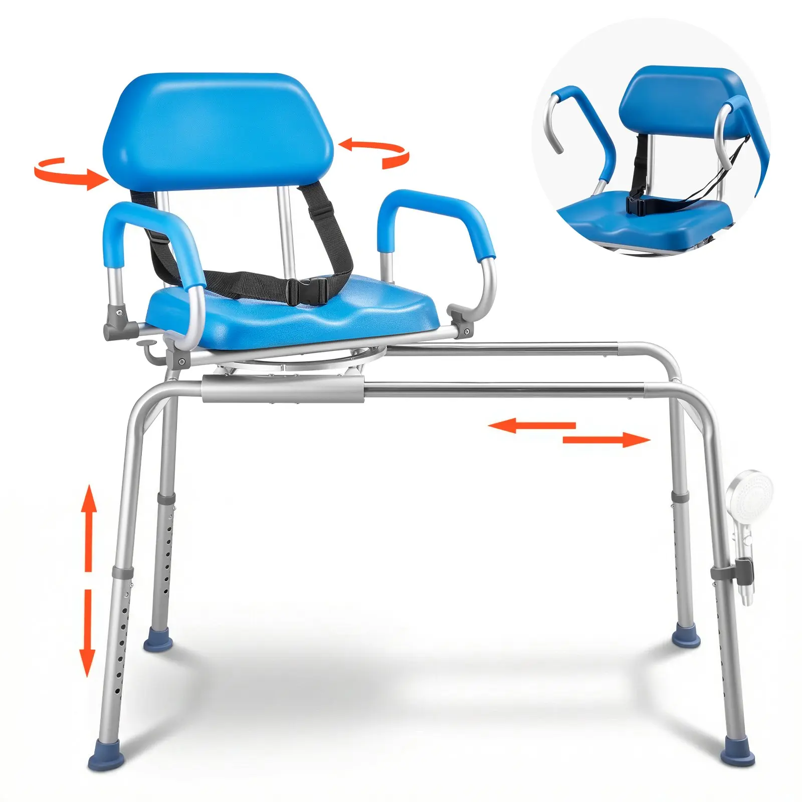 VEVOR Aluminium Sliding Shower Chair (330 lbs Capacity) - 16.1 lbs Tub Transfer Bench with Swivel Seat, Padded Pivoting Arms & Backrest, Height-Adjustable Bathtub Bench (1000x550x1040 mm/39.4x21.7x40.9 in) for Seniors & Disabled, Handicap