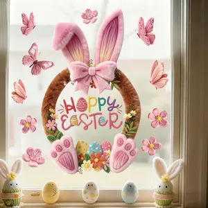 1pc 2026 Bunny Flower Butterfly Static Sticker for Glass Windows, Easter Decoration Gift for Home & Store Display