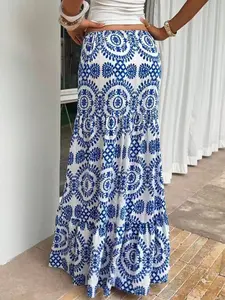 Women's Paisley Print Boho Maxi Dress, Fitted Waist Long Bohemian Skirt, Comfortable All-Season Woven Fabric, Perfect for Vacation & Casual Wear, Casual Comfy Skirt, Chic