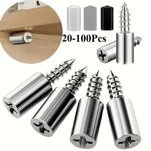 20-100pcs Self-Tapping Screws Cabinet Laminate Shelf Support Pegs with Non-Slip Sleeve Shelves Kitchen Glass Furniture Closet Pin Wall Hanging Fastener
