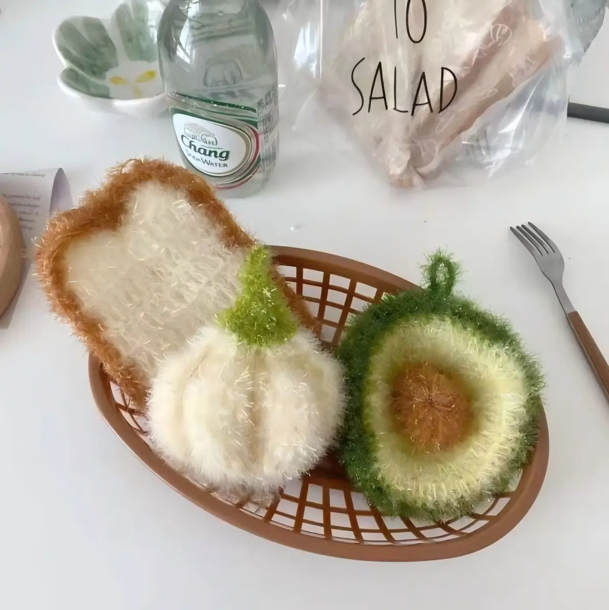 Korean Avocado-Garlic-Toast Printed Polyester Stretch Dishcloth - Basic Daily Households Kitchen Essential Cleaning Cloth