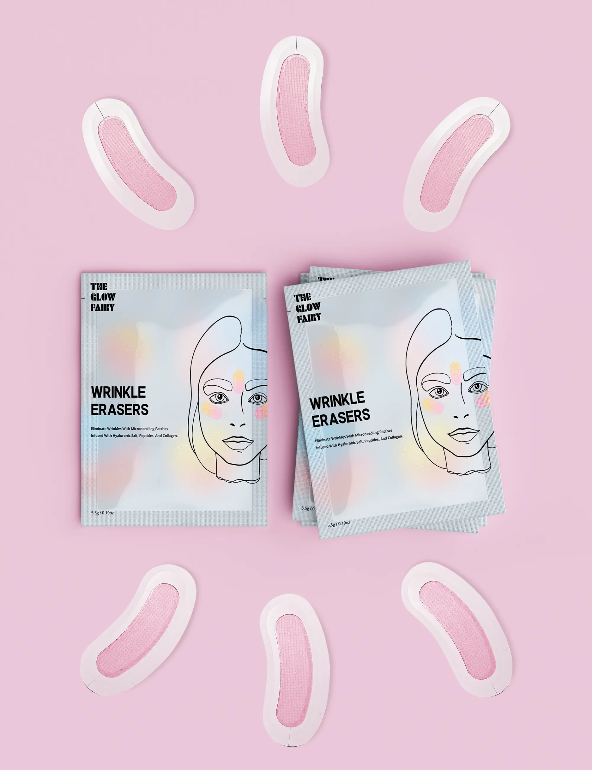 The Glow Fairy Wrinkle Erasers - Anti-Wrinkle Microneedle Patches with Peptides, Hyaluronic Acid & Collagen, Targets Crow's Feet, Forehead, Smile Lines, Neck & Chest Wrinkles, Face Lift, Face Lifting Patch, Non-Invasive Skin Rejuvenation Hydrate