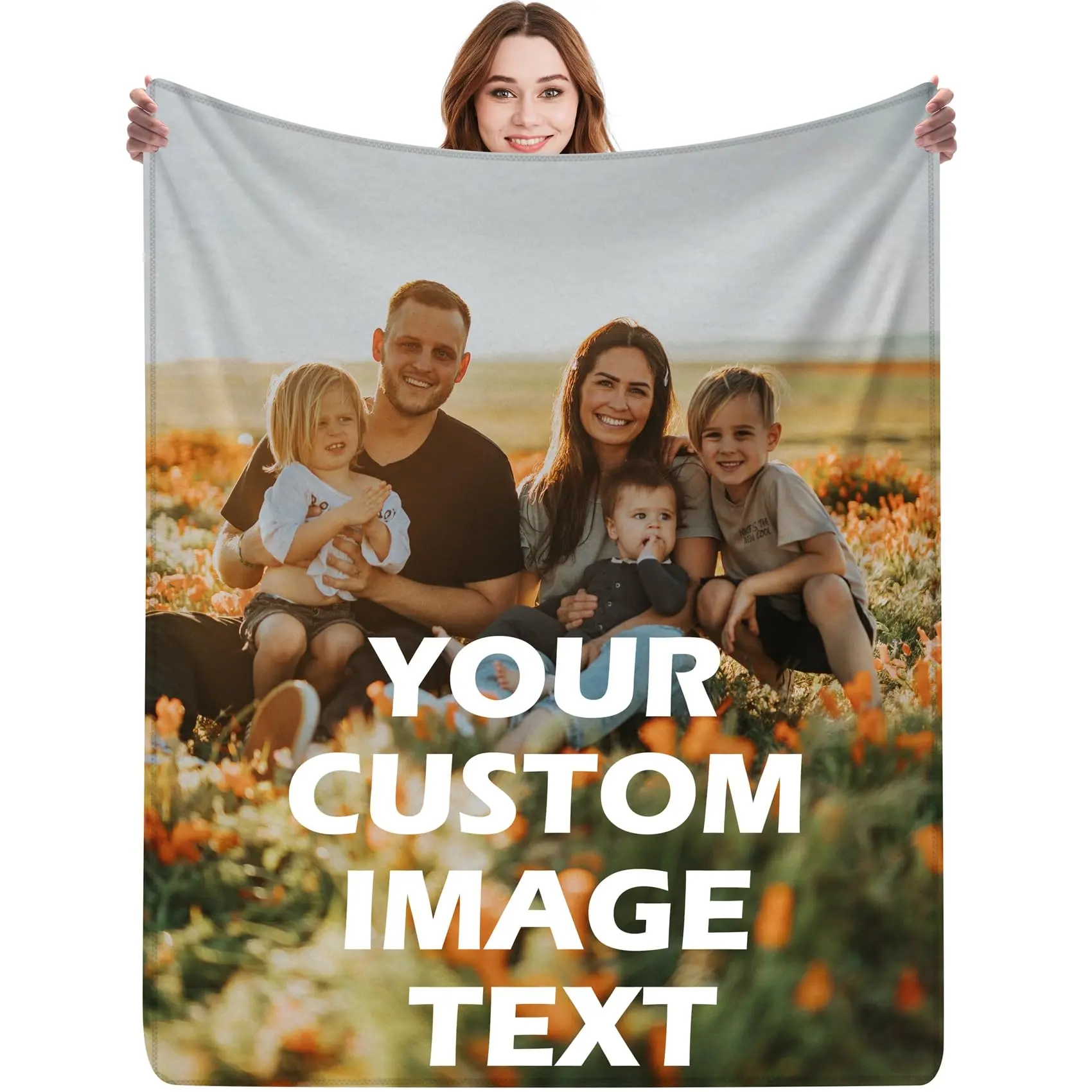Custom Photo Watercolour Soft Crochet Blanket - 127cm(l)x101cm(w), Wrinkle-Resistant, Stain-Resistant, Durable, Lightweight, Machine-Washable Christmas Gift for Family