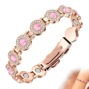 Fashionable diamond inlaid copper plated magnetic bracelet, women's single row magnetic bracelet, adjustable length, with safety buckle, high-end multi-faceted shiny inlaid elegant bracelet, light luxury daily wear matching jewelry