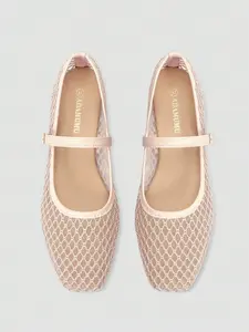 Women's Mesh Breathable Ballet Mary Jane Flats, Square Toe, Metal Buckle Strap, Comfortable Low Heel Shoes for Daily Commute, Office Commuting Shoes, Walking Shoes, Netted Ballet Flats