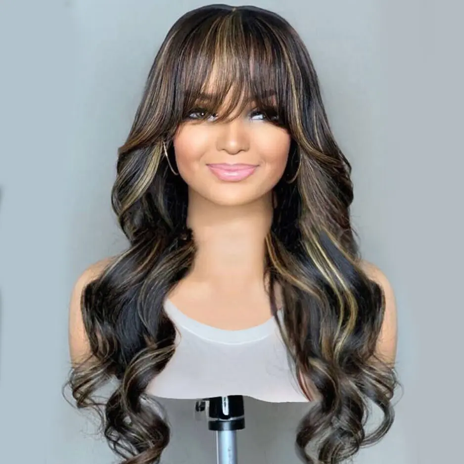 Jessie's Wig [Julia] 13X5 Highlight Honey Blonde Pre Cut Lace Front Wig With Bangs Black Color Brown Color  Human Hair Lace Front Wigs  #SummerWins #DealsForYouDays