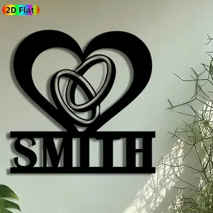 1pc Heart with Interlocking Rings Metal Wall Art, Personalized Name Smith Statue Mural, Intricate Craftsmanship, Perfect for Wedding, Anniversary Decor, Perfect for Bedroom Living Room Wedding Venue Decor, Ideal Gift for Couple Enthusiasts.