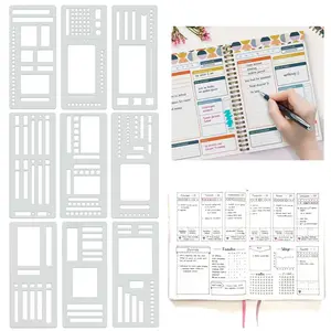 Handmade Flexible Record Template, 3-Pack Stencils Drafting Tools, Reusable Templates Planner Stencils for Journaling Checklists Boxes Lines & Daily Planning, Scrapbooking, Crafts
