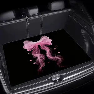 [Pink Bow Hearts Mat] Car Trunk Mat, 29.53x39.37inch 1pc, (PET) Material, Pink Bow & Hearts Design, Soft Romantic Style, Perfect for Car Interior Protection, Durable & Stylish Cargo Liner