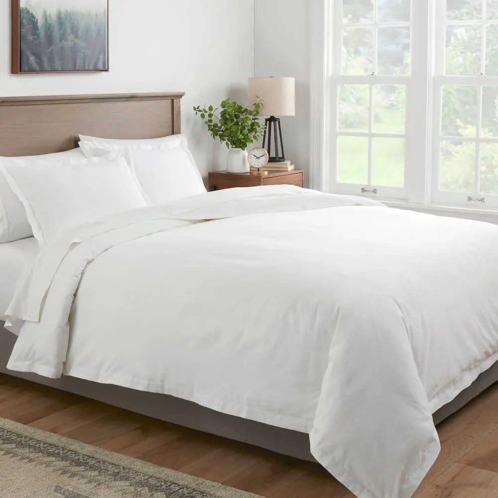 Twin/Twin Extra Long Cotton Linen Chambray Duvet Cover & Sham Set White - Threshold: Zipper Closure OEKO-TEX Certified