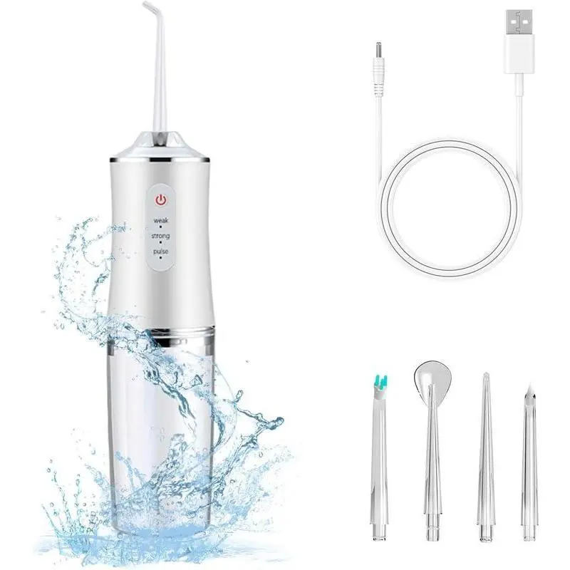 4-Pack Electric Water Flosser with Smart Chip, Portable Oral Irrigator with Detachable Water Tank, USB   portable  water  floss White