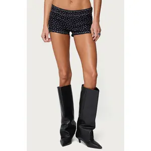 Edikted Women's Moirah Rhinestone Denim Micro Shorts