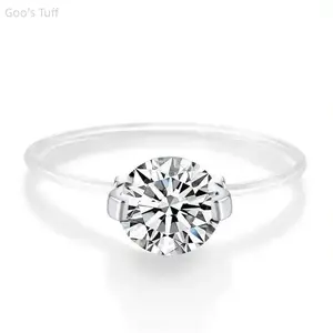 Ring | Women Adjustable Dainty Cubic Zirconia Ring, Invisible Fishing Line Minimalist Sparkly Jewelry, Elegant Accessory for Daily Party Wedding