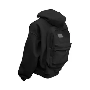 Men's 3D Backpack Hoodie with Built-in Books, Zipper Pockets, and Streetwear Hood, Suitable for Travel and Everyday Use  Hands-Free Backpack and Jacket, Hoodie with Backpack, Men's Sports Shirt, Men's Sweater, Men's Hoodie Casual Menswear Black Sweatshirt
