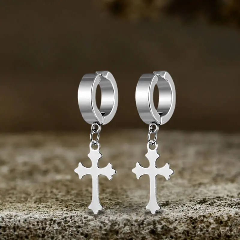 GTHIC Clip-On Earrings, Stainless Steel Jewelry with Simple Cross Motif with Bold Presence, Modern Men's Earrings for Daily Wear, Earring, Clip-On Type