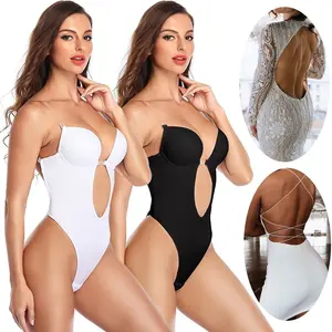 Women Backless Body Shaper Bra U Plunge Low Back Thong Shapewear Deep V Neck for Wedding and Party Dresses Bodysuit Formal Womenswear