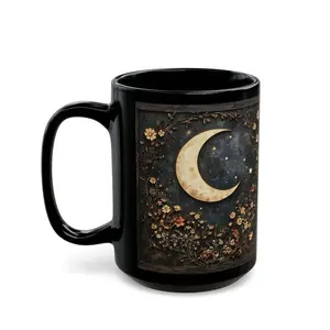[Sale up to 40%] + [FREE SHIP] Crescent Moon And Wildflower Mandala Mug Dark Cottagecore Design Coffee Mug Dark Aesthetic Ceramic Decor Gothic Floral Art Print Cup Witchy