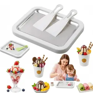 New Rolled Ice Cream Maker with 2 Scrapers , Portable Instant Ice Cream Maker , ,Stainless Steel Ice Cream Pan for Family Party, Easy Clean DIY Homemade Ice Cream Tray