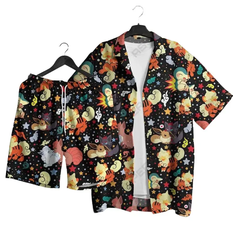 Vulpixeevee PKM poke Set Hawaiian Shirt mon For All Ages Tropical Button Up Shirt Unisex Summer Outfit Cute Beach Shorts  Retro Pattern Shirt Gifts Limited Drop 2026 – Cute Anime Hawaiian Shirt (Summer Exclusive)