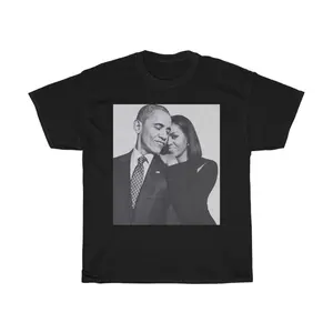 President Barack Obama and First Lady Michelle Couple Black White Unisex Heavy Cotton Tee Menswear Soft graphic tees