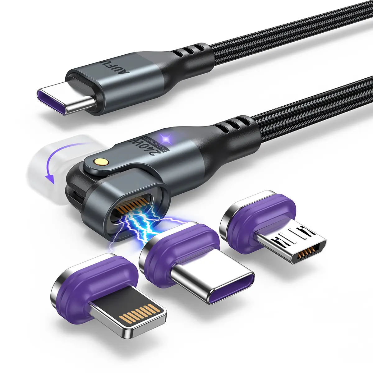 National Day Offers AUFU 16PIN 240W Magnetic Charging Cable (3.3ft/6ft/1Pack), 180 Rotation Magnetic USB C Charging Cable/Magnet Phone Charger/Data Transfer Cord for 1Phone16/15 Series, Ma-Book/1Pad Series