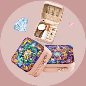 2-piece diamond painting set with zipper Makeup Organizer Pouch, Makeup Bag Set, Makeup storage bag, Mandala flower-themed diamond painting and diamond Mosaic makeup box, DIY large capacity, suitable for ladies' festival gifts, Ramadan Festival gifts