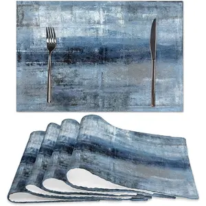 Blue and Grey Placemats Set of 4 Modern Abstract Art Placemats Heat Resistant Non-Slip Artwork Dining Placemats Washable Table Mats for Home Kitchen (Blue and Grey, 18"X12")