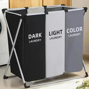 Laundry Basket Sorter, 3-Section Laundry Basket Organizer, Foldable Hamper/Sorter with Waterproof Oxford Bags and Aluminum Frame, Laundry Hamper Suitable for Laundry Rooms, Laundry Hampers, Oxford Cloth