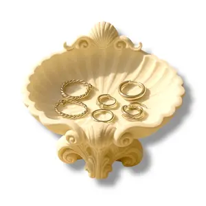 Seashell Jewelry Dish Tray with Pedestal Base Elegant Scallop Shell Ring Holder Catchall Bowl Coastal Vanity Dresser Organizer Gift for Women