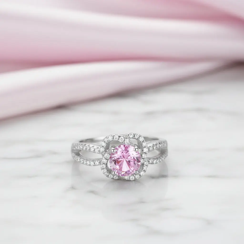 Fancy Pink 1.0Ct Diamond Option Floral Split Shank Engagement Ring