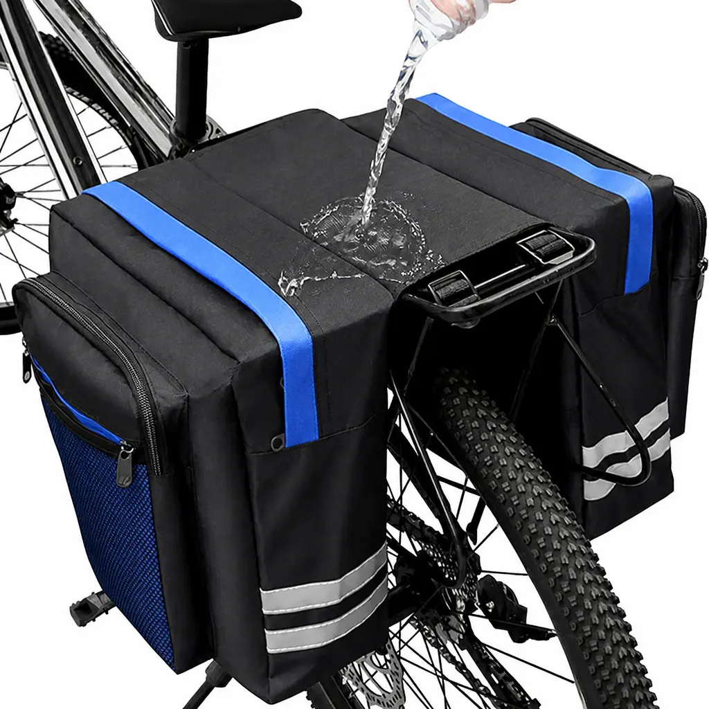 Bicycle Back Rack Double Flat Bottom Bag, 50L High-Capacity Bike Bag Set - Rear Rack Cargo Storage, Saddle & Shoulder Carriers, Side-Mounting Accessory for All Rear Racks, Professional Cycling Gear