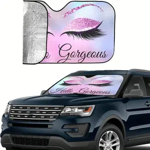 Glamorous Purple Eyelash Car Windshield Sunshade - Durable & Foldable UV Blocker, Perfect for Cars, Trucks, & SUVs
