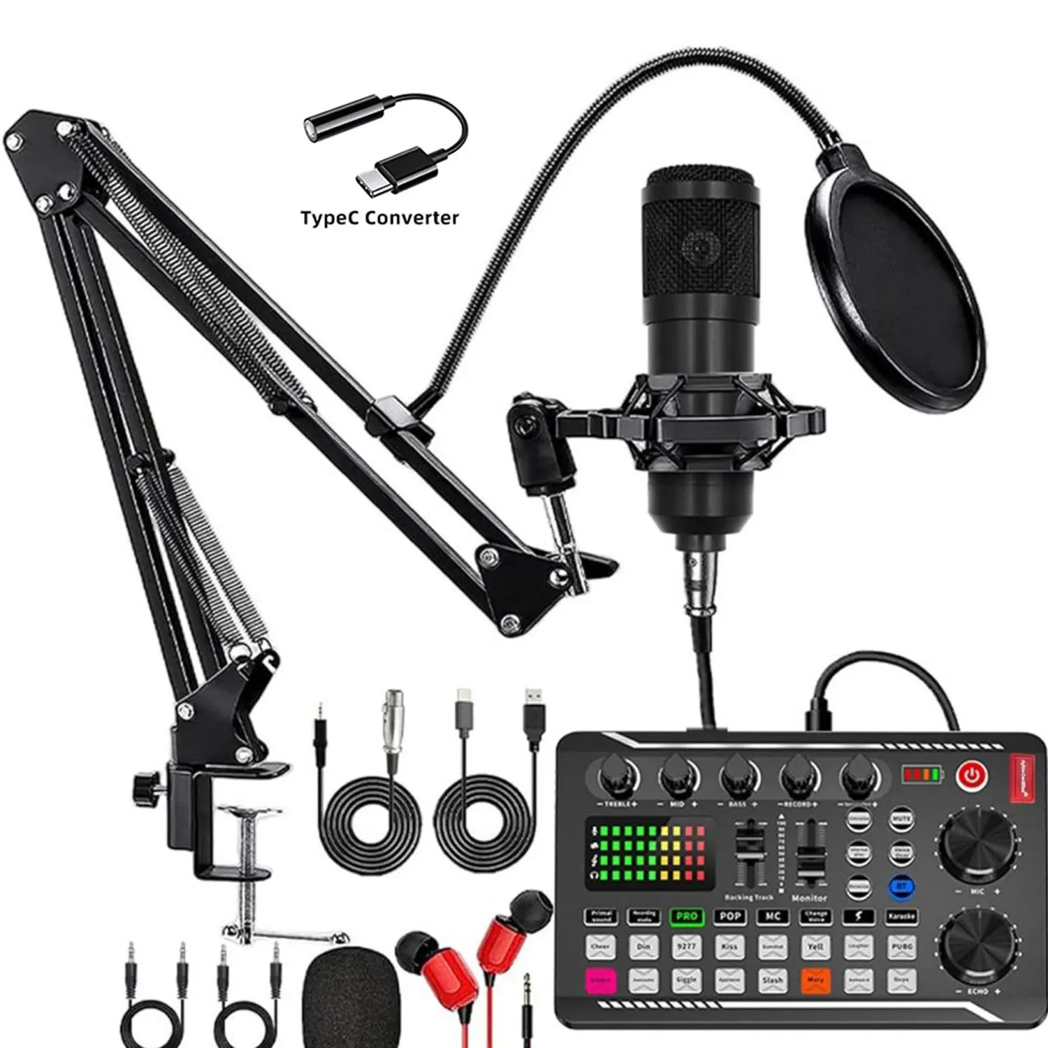 Safring Live Sound Card with DJ Mixer Effects & Voice Changer, F998 Live Sound Card Audio Mixer 16 Special Effects Ambient Sounds, Sound Card for Live Streaming/Gaming/Podcast/Vocal/Game Voice dynamic mic desk clamp usb rechargeable microphone#Summervibes