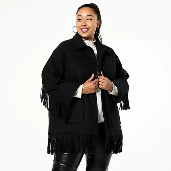 TWRHLL by Christie Brinkley Brushed Faux Melton Jacket with Fringe