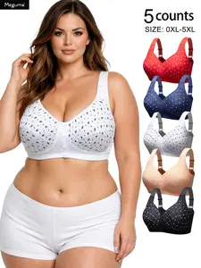 5-piece pack Women's Plus Size Comfort Bra with Front Button Closure, Full Coverage Unlined Wireless Bra, Printed Adjustable shoulder straps, push-up bra, Multiway bra, casual everyday wear, comfortable underwear, cotton bra, women's clothing
