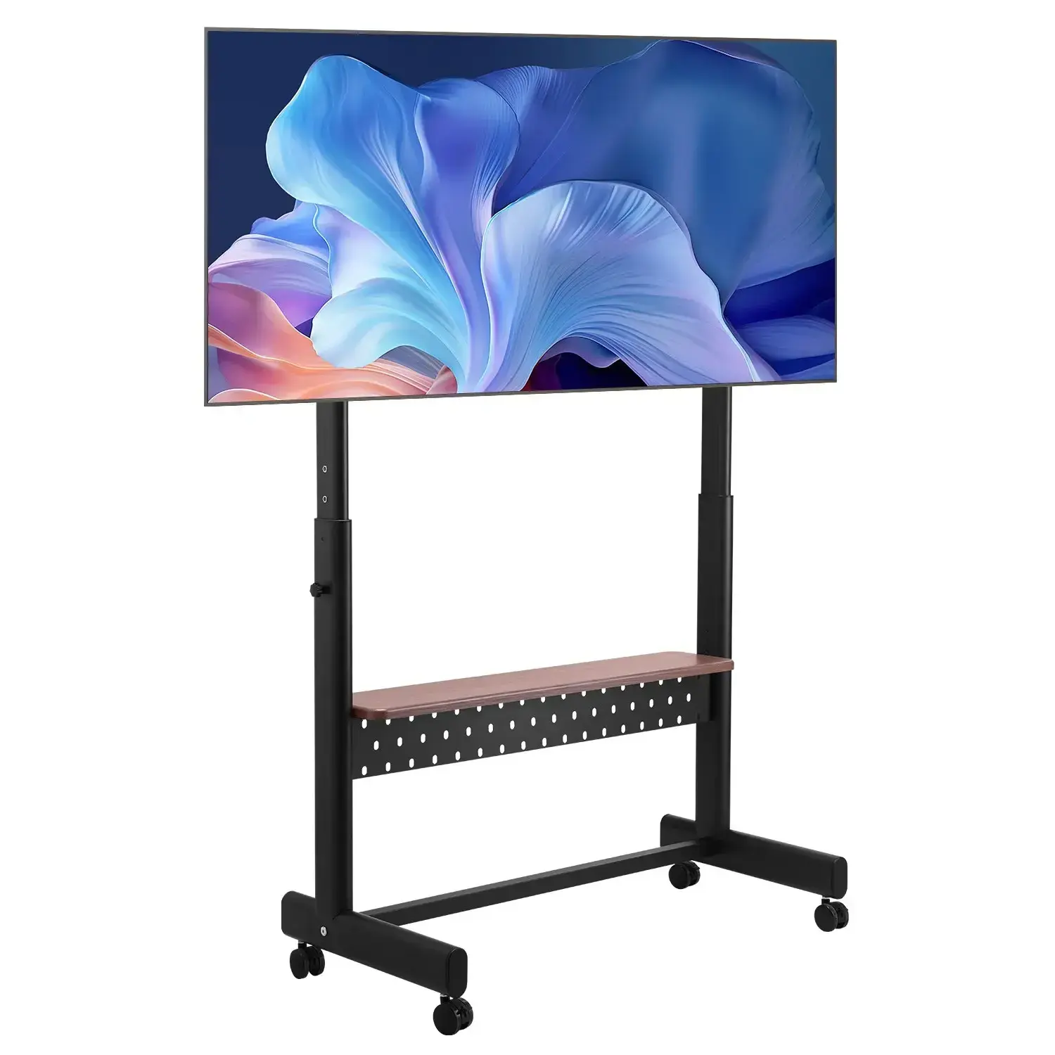 55-100 Inch Rolling TV Stand, Heavy-Duty Mobile TV Cart with Storage Tray, 205LBS Load Capacity Height Adjustable TV Mount, Max VESA 800×600mm, Swivel Wheels & Cable Management Design, Portable Monitor Stand for Living Room, Bedroom, Office & Outdoor Use