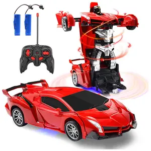 Transform Remote Control Car Robot Toy for Kids, 40MHz 1:18 Scale RC Car with Cool LED Lights, One-Button Transform, 360° Rotation, Indoor & Outdoor Fun, Durable Design, Perfect Gift Idea