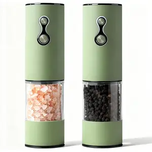 Electric Salt and Pepper  Set USB-C Rechargeable, Dual-Speed Automatic Salt and Pepper Mills with 9 Adjustable Coarseness, Ceramic Burr, LED Light, Refillable, (Sage Green)