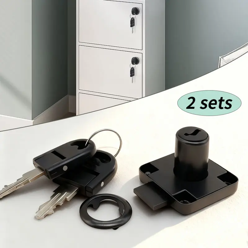 2 sets of drawer locks, furniture locks, anti-theft locks for office desks and filing cabinets, black locks with keys, Lockable, Security Lock, Secure Lock