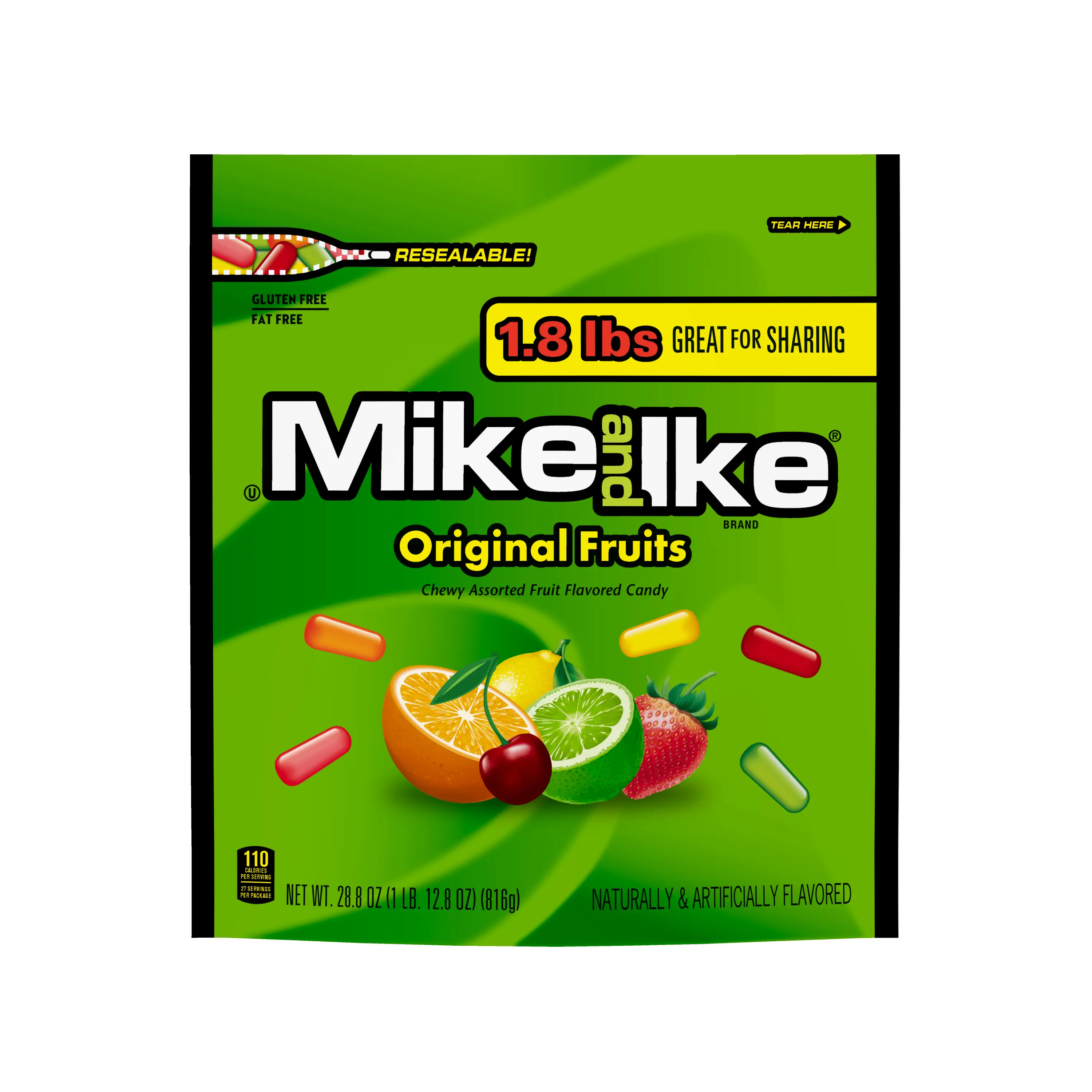 Mike and Ike Original Fruits Chewy Candy, 28.8 ounce Stand Up Bag, 1 count